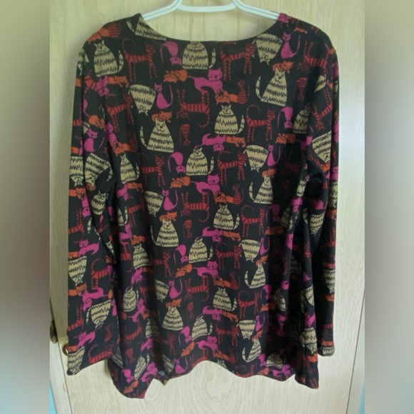 CREATION Soft Light Fuzzy Crew Neck Cardigan with Feline CATS all over print M - Picture 5 of 11